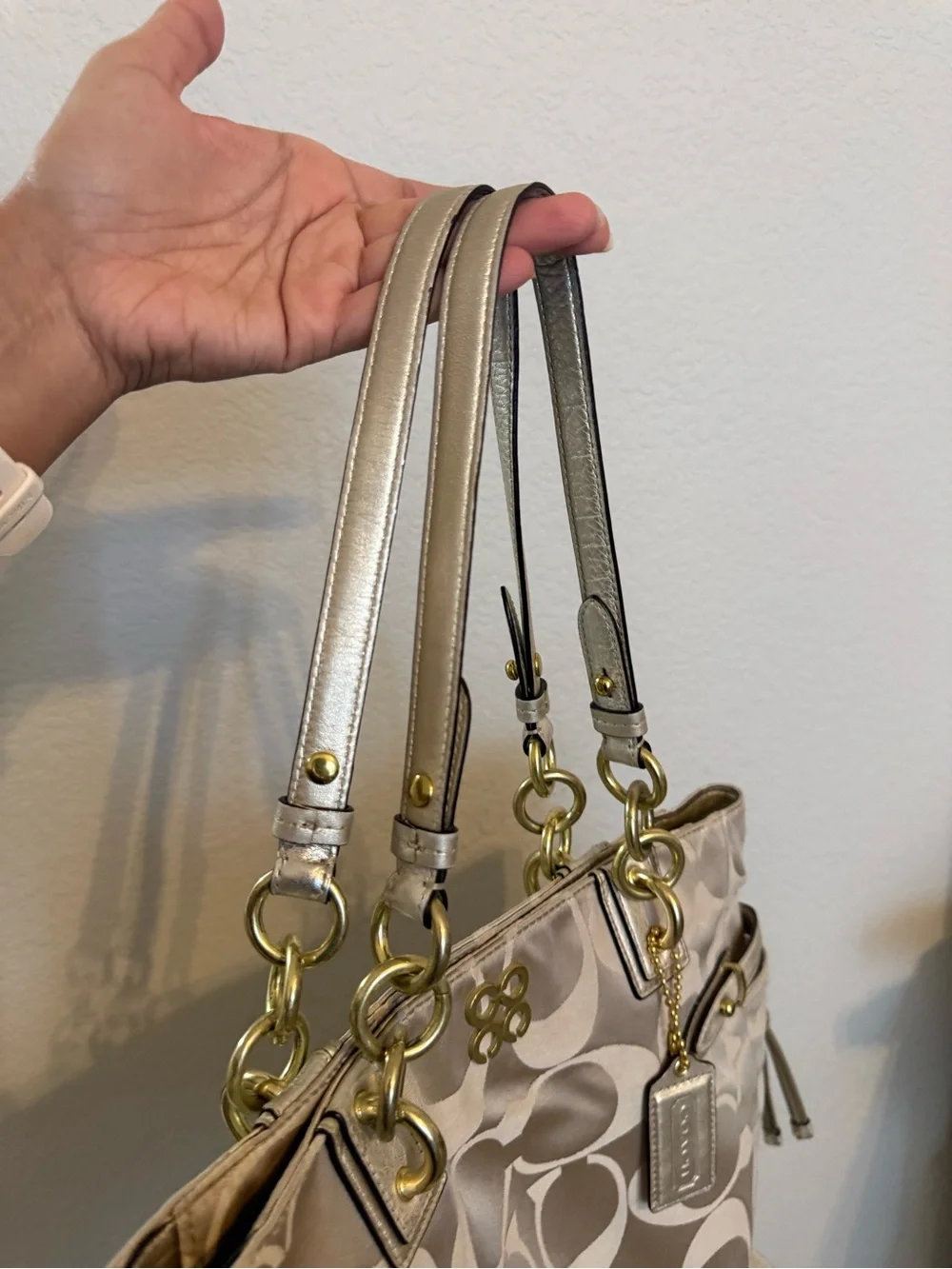 Coach | Y2K Signature Colette tote metallic gold leather trim